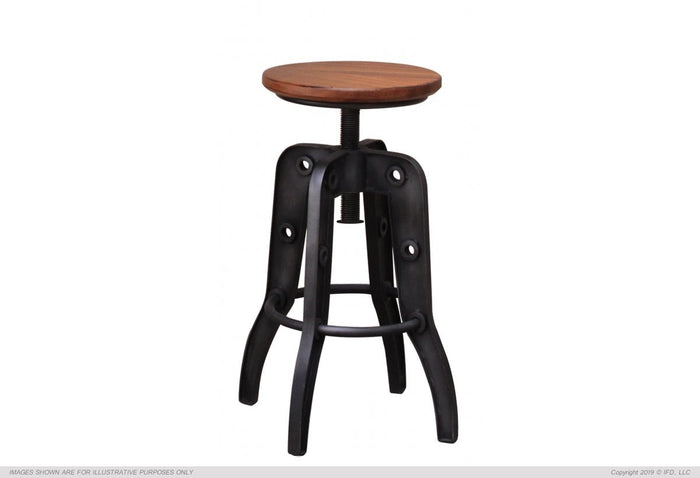 Parola 24-30" Adjustable Height Swivel Stool, Wooden Seat, Iron base