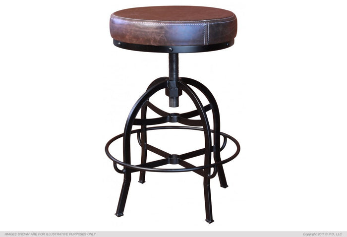 Barstool 24-30" Adjustable Swivel Stool, with Faux Leather seat, Iron base