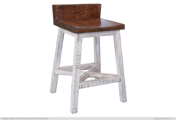 Pueblo White 24" Stool - with wooden seat & base- White finish