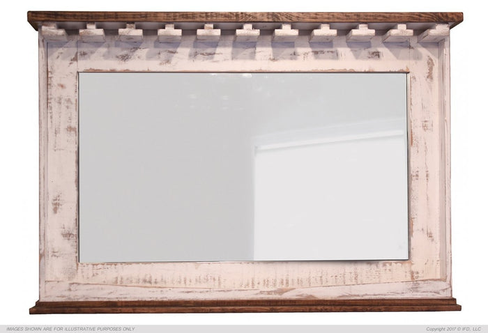 Pueblo White Mirror Bar w/Glass holders & Shelf
